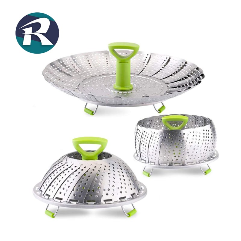 Coș de aburi pliabil din oțel inoxidabil 430, design lotus, suport telescopic pentru aburi, tavă multifuncțională pentru chifle și dumplings, tavă de abur și scurgere