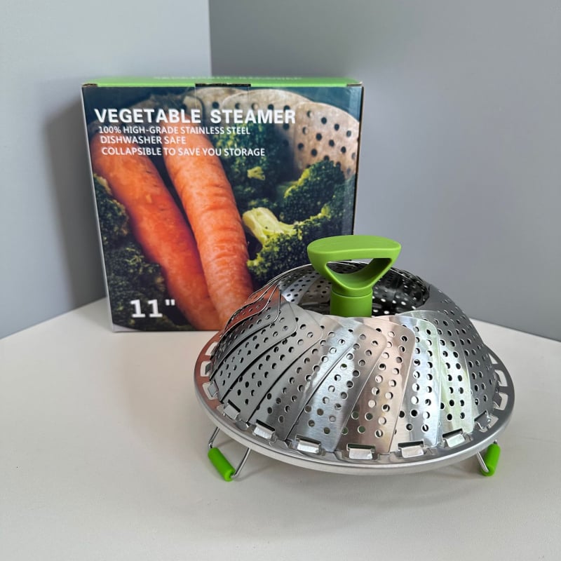Coș de aburi pliabil din oțel inoxidabil 430, design lotus, suport telescopic pentru aburi, tavă multifuncțională pentru chifle și dumplings, tavă de abur și scurgere