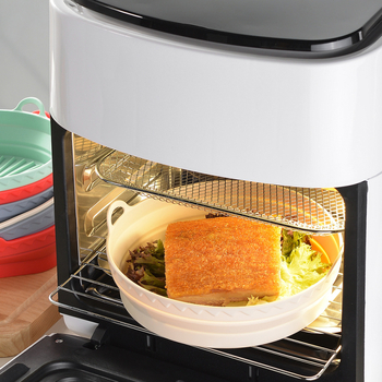 Tava din siliconă pentru air fryer, rotundă și pătrată, cu covoraș din silicon