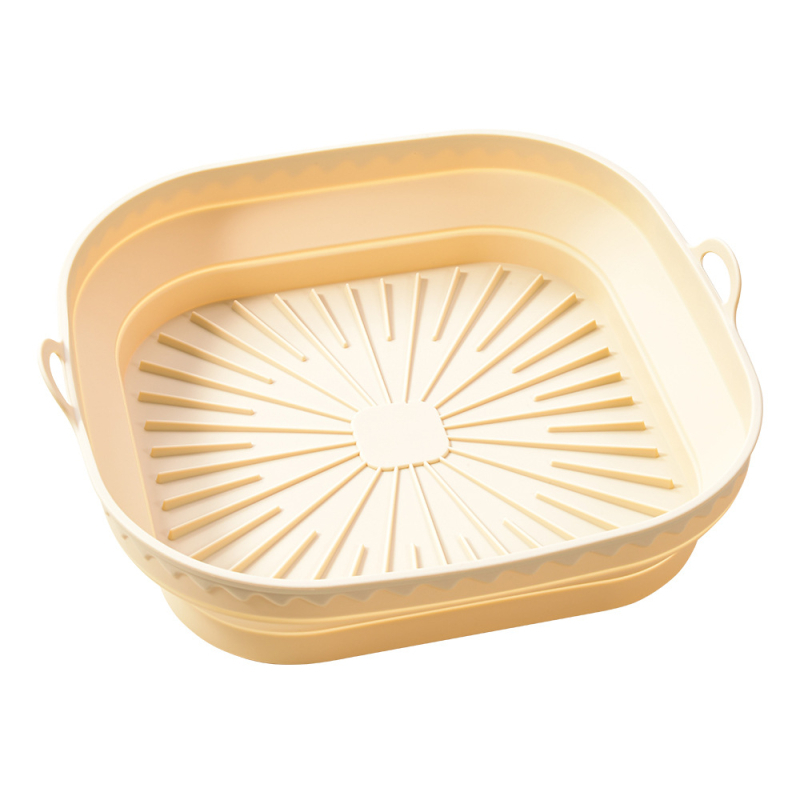 Tava din siliconă pentru air fryer, rotundă și pătrată, cu covoraș din silicon