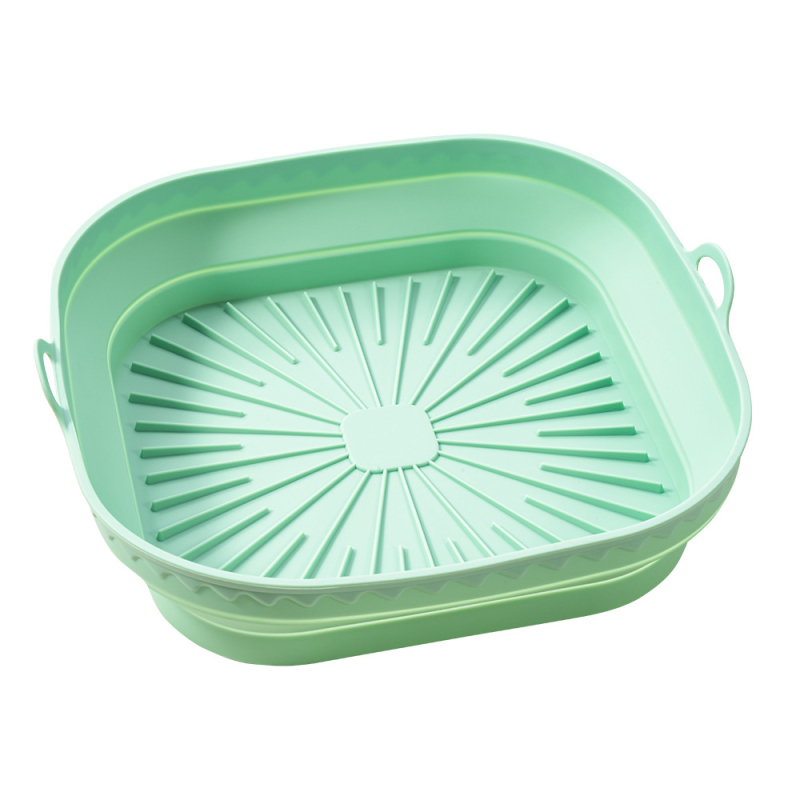 Tava din siliconă pentru air fryer, rotundă și pătrată, cu covoraș din silicon