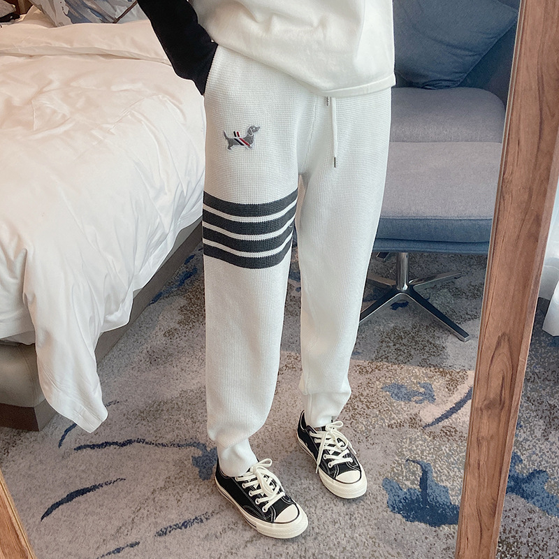 Jesen 2024 Pletene trenirke s tri pruge, slobodan kroj, školski stil, unisex