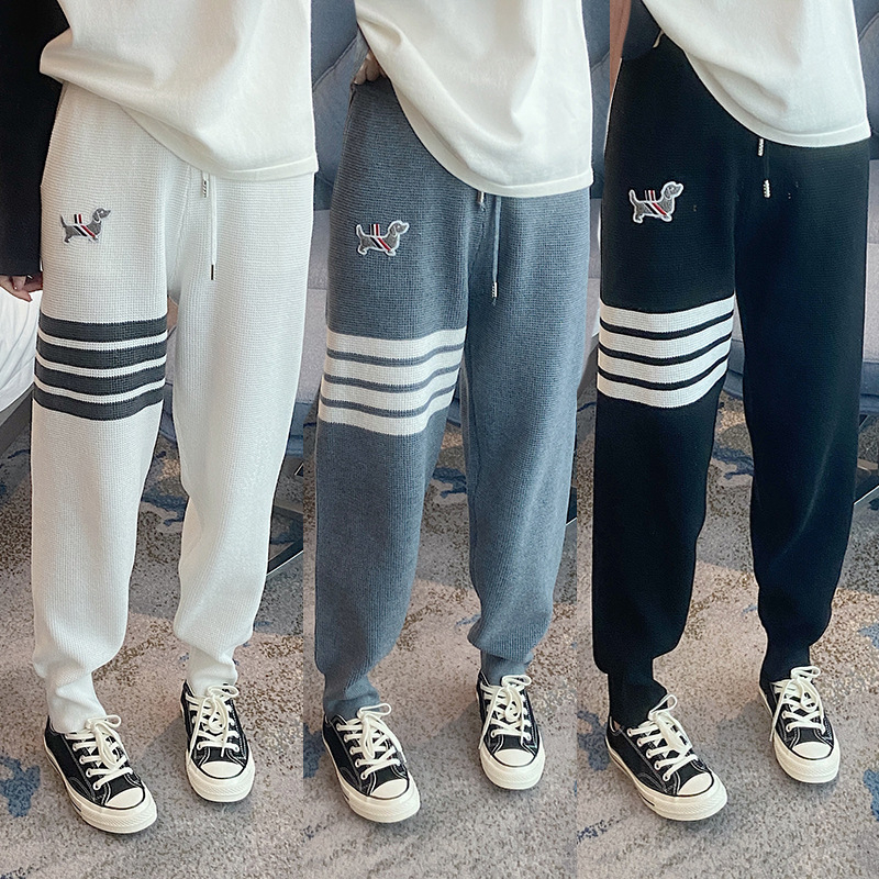 Jesen 2024 Pletene trenirke s tri pruge, slobodan kroj, školski stil, unisex