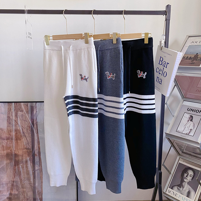 Jesen 2024 Pletene trenirke s tri pruge, slobodan kroj, školski stil, unisex