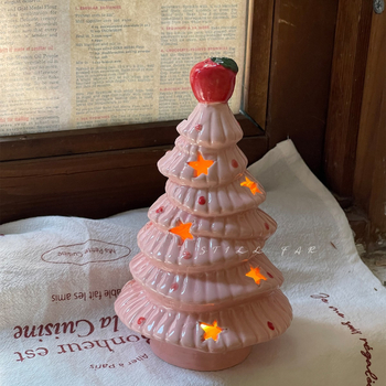 Brad ceramic cu motiv de măr — lampă ambientală pentru noptieră, decor de dormitor, cadou de Crăciun și de ziua fetelor