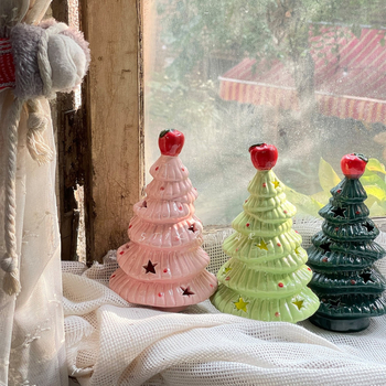 Brad ceramic cu motiv de măr — lampă ambientală pentru noptieră, decor de dormitor, cadou de Crăciun și de ziua fetelor