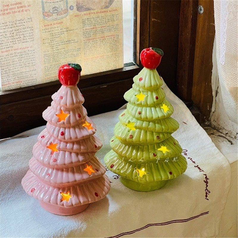 Brad ceramic cu motiv de măr — lampă ambientală pentru noptieră, decor de dormitor, cadou de Crăciun și de ziua fetelor