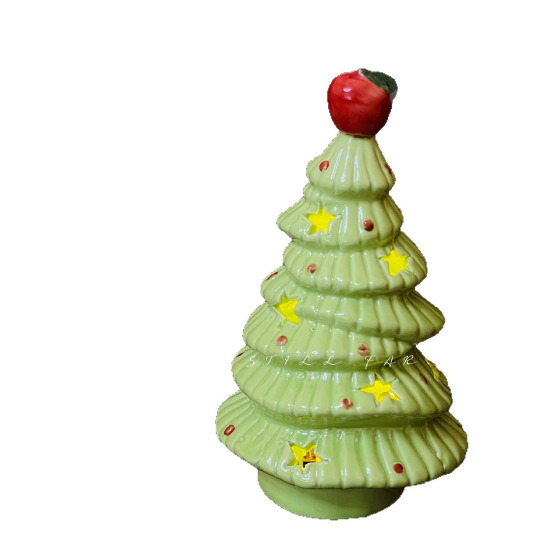 Brad ceramic cu motiv de măr — lampă ambientală pentru noptieră, decor de dormitor, cadou de Crăciun și de ziua fetelor