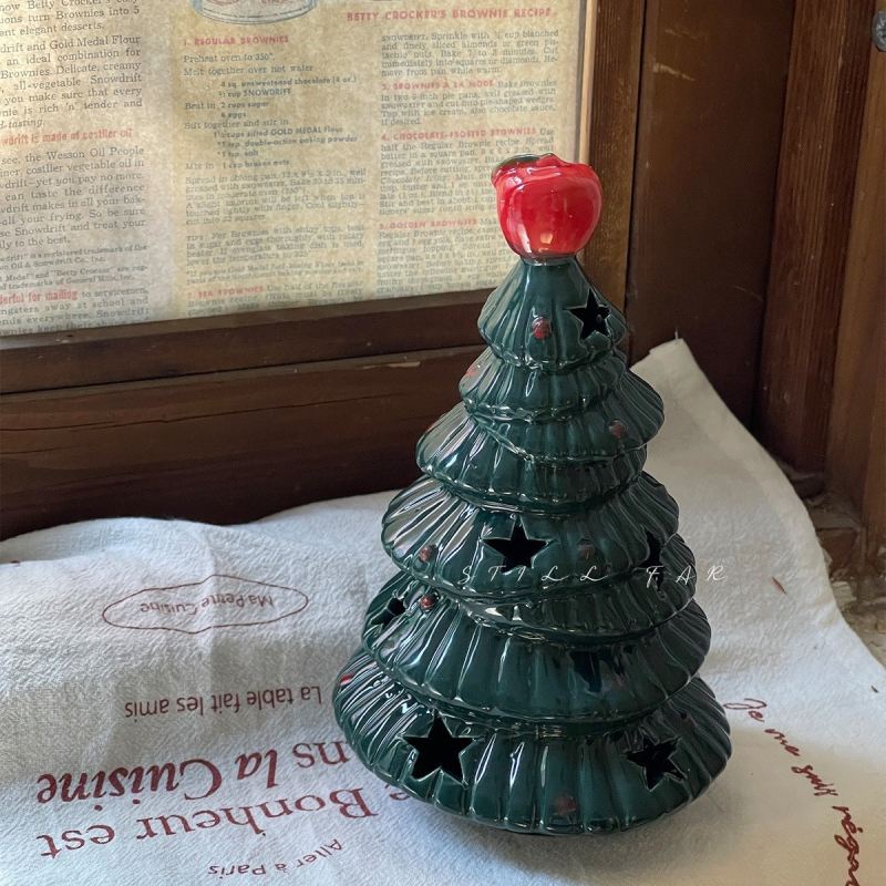 Brad ceramic cu motiv de măr — lampă ambientală pentru noptieră, decor de dormitor, cadou de Crăciun și de ziua fetelor