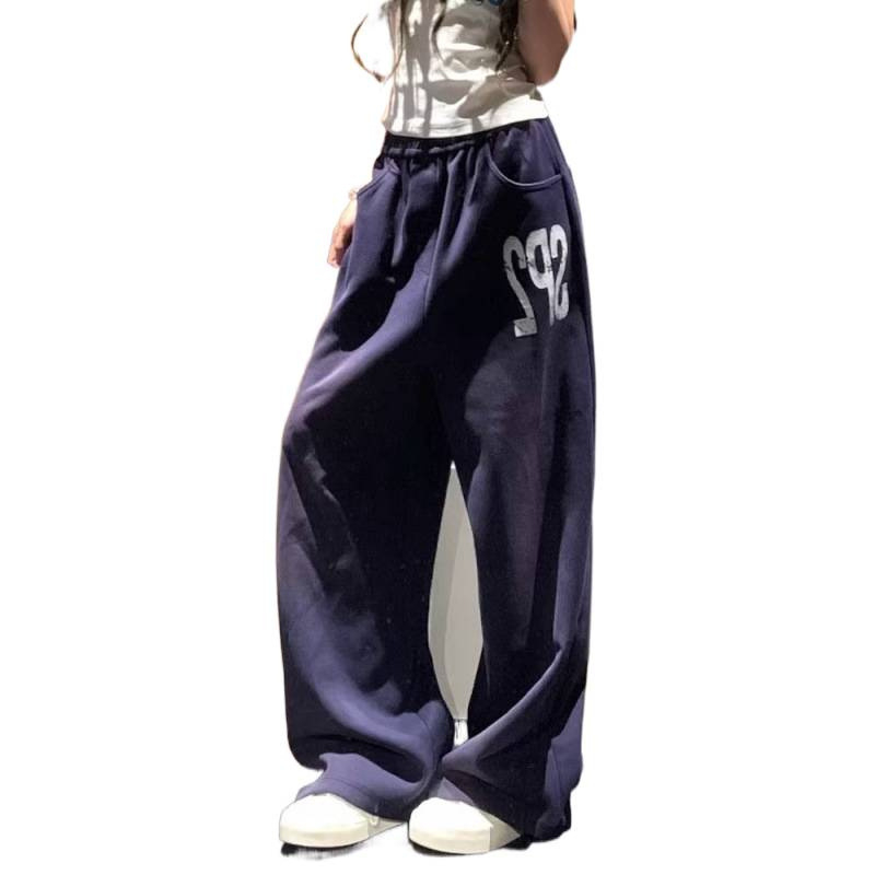 Ženske široke hlače s elastičnim pojasom, hip-hop otisak, široke nogavice, casual hlače za jazz ples