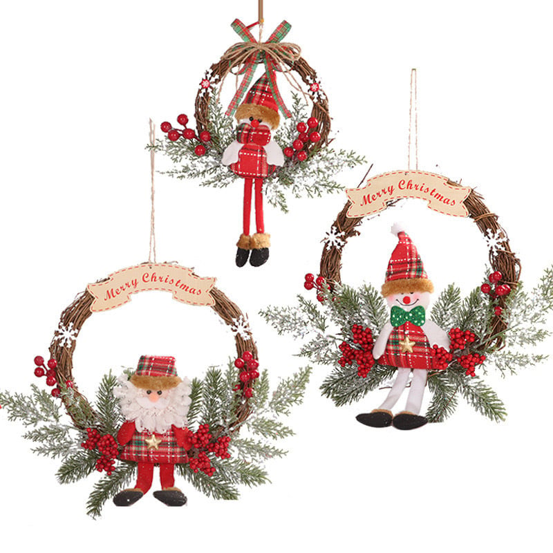 Ghirlandă de Crăciun cu inel din răchită și accente florale pentru ușă, fereastră sau perete; decor atârnat și accesorii pentru brad