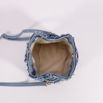 Denim bucket torba, mala veličina, s crossbody remenom i unutarnjim džepom na zip