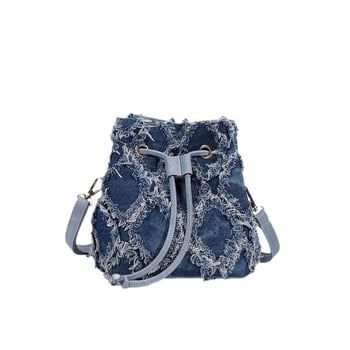 Denim bucket torba, mala veličina, s crossbody remenom i unutarnjim džepom na zip
