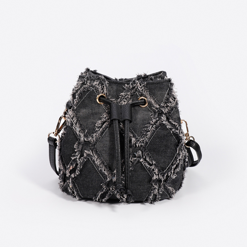 Denim bucket torba, mala veličina, s crossbody remenom i unutarnjim džepom na zip