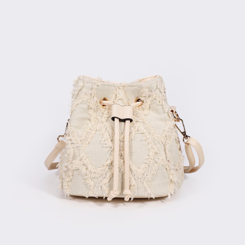 Denim bucket torba, mala veličina, s crossbody remenom i unutarnjim džepom na zip