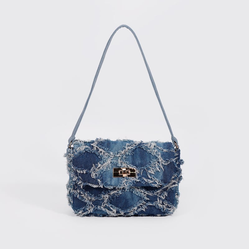Denim bucket torba, mala veličina, s crossbody remenom i unutarnjim džepom na zip