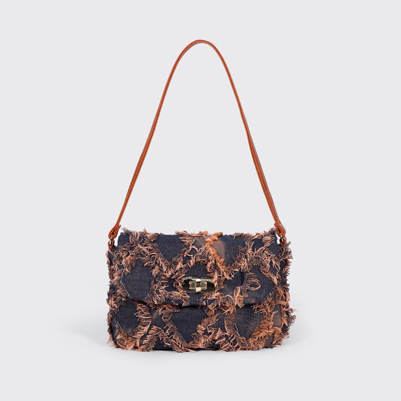 Denim bucket torba, mala veličina, s crossbody remenom i unutarnjim džepom na zip