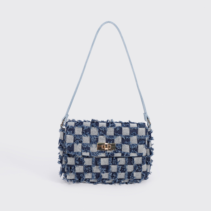 Denim bucket torba, mala veličina, s crossbody remenom i unutarnjim džepom na zip