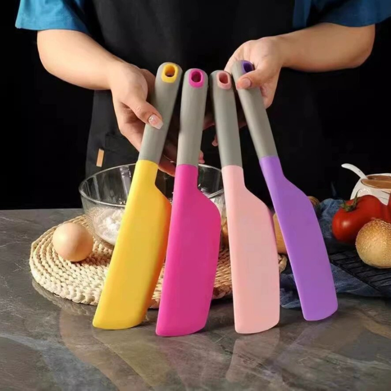 Spatula din silicon cu mâner lung, mică, rezistentă la temperaturi înalte, spatulă groasă și moale pentru crema de tort, amestecare, unelte de coacere