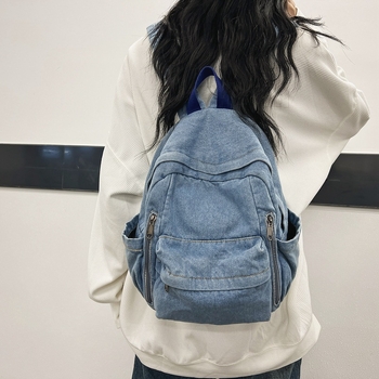 Ruksak u japanskom stilu od ispranog denima na platnu za žene, srednjoškolke i studentice, Ruiying, moderan i jednostavan za putovanja