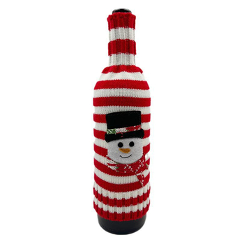 Set de huse pentru sticle de vin din lână și acril, tricotate, cu dungi, de Crăciun, pentru vin și șampanie, cu cerb și om de zăpadă