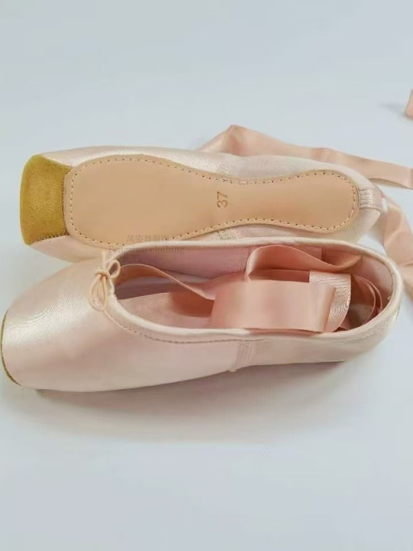 Dječje satenske baletanke u boji šampanjca, s vezicama, ravna potplata, dvostruka primjena za flat i pointe