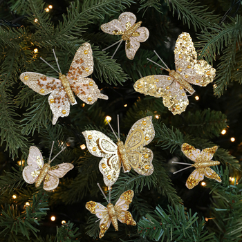 Ornament pentru brad: fluture colorat, decupat, cu sclipici, clemă de prindere