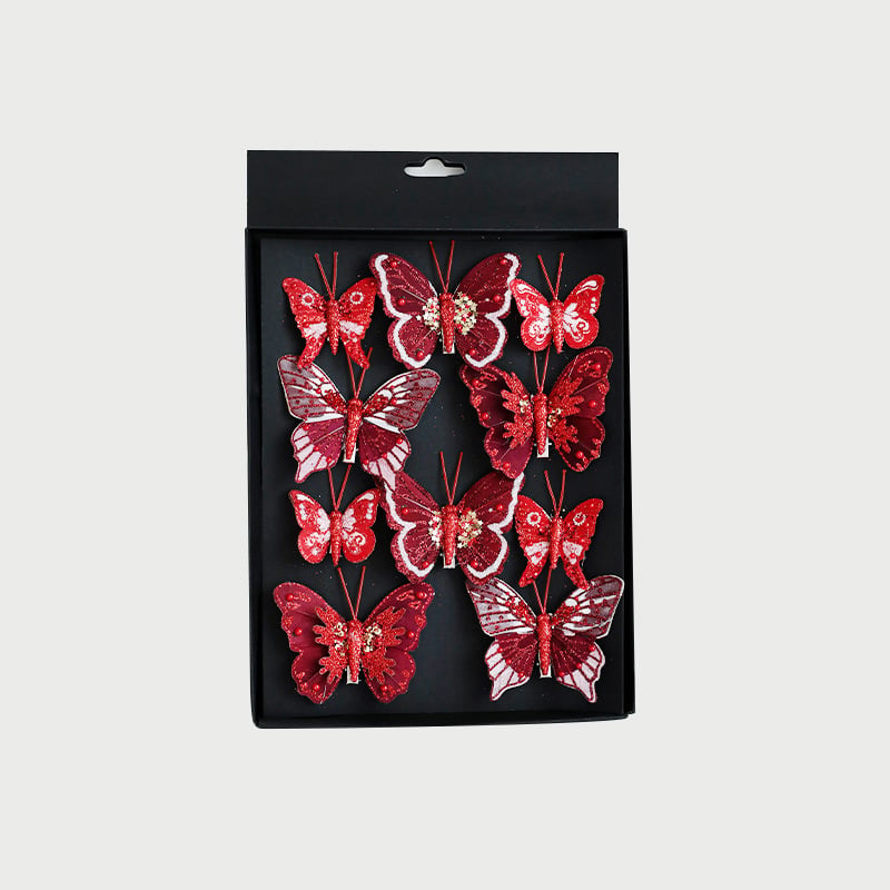 Ornament pentru brad: fluture colorat, decupat, cu sclipici, clemă de prindere
