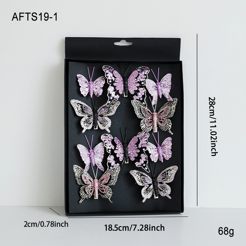 Ornament pentru brad: fluture colorat, decupat, cu sclipici, clemă de prindere