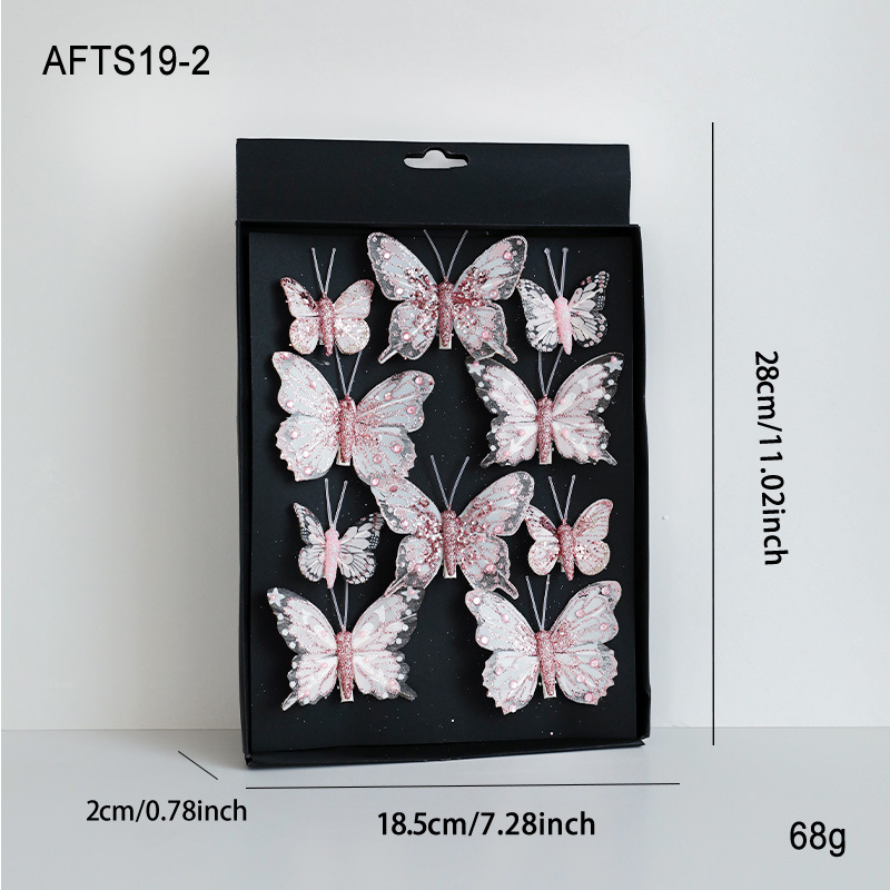 Ornament pentru brad: fluture colorat, decupat, cu sclipici, clemă de prindere