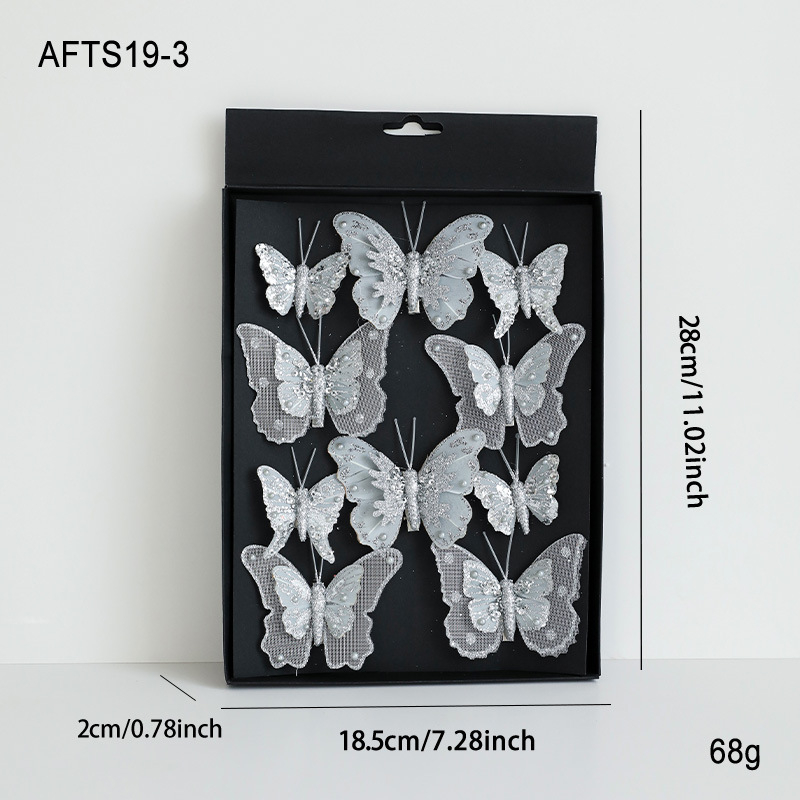 Ornament pentru brad: fluture colorat, decupat, cu sclipici, clemă de prindere
