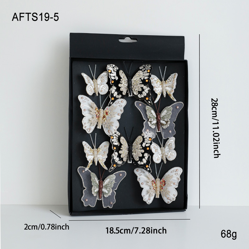 Ornament pentru brad: fluture colorat, decupat, cu sclipici, clemă de prindere