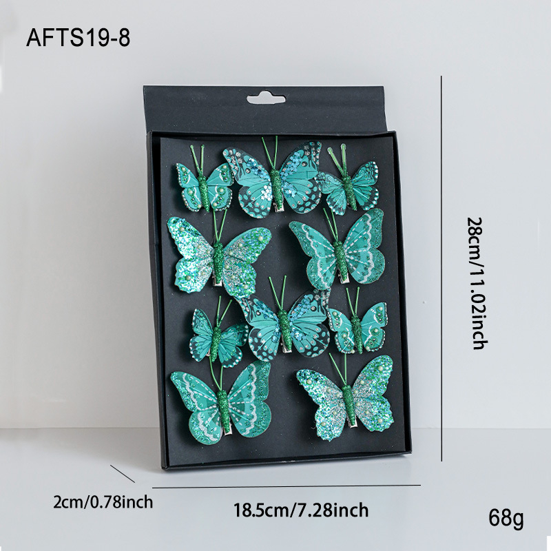 Ornament pentru brad: fluture colorat, decupat, cu sclipici, clemă de prindere