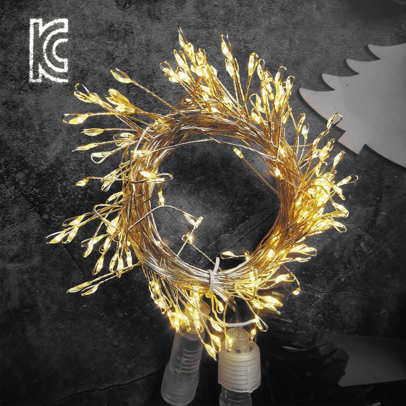 Șir LED din sârmă de cupru, cu design de artificii pentru Crăciun, alimentare USB, 24V, reglaj intensitate, IP44, lungime 3m sau 6m, 200 LED-uri