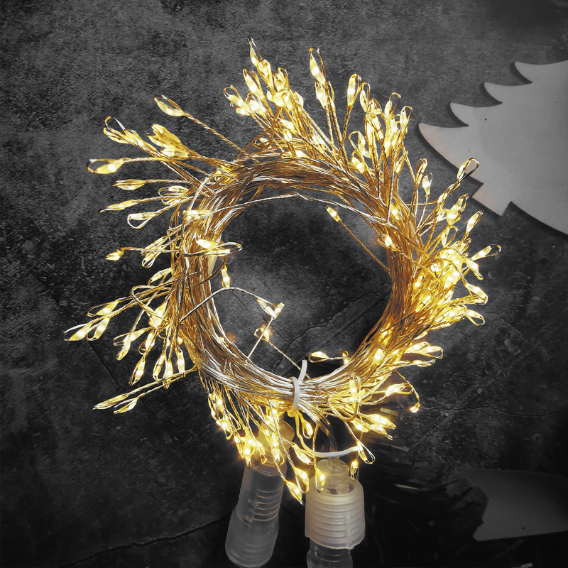 Șir LED din sârmă de cupru, cu design de artificii pentru Crăciun, alimentare USB, 24V, reglaj intensitate, IP44, lungime 3m sau 6m, 200 LED-uri