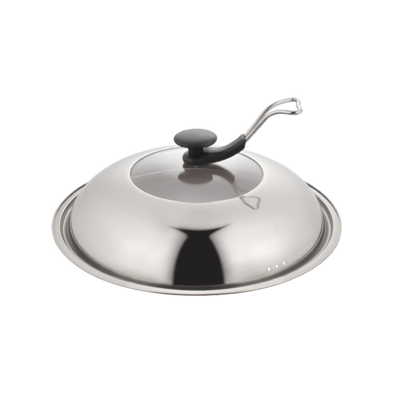 Capac din oțel inoxidabil cu sticlă temperată, capac multifuncțional pentru wok și oale