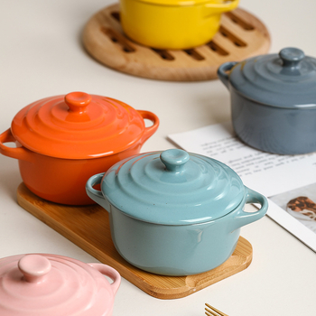 Vas ceramic pentru baie în apă cu capac, oală mică de supă cu două mânere, pentru uz casnic, ideal pentru cuib de păsări și ouă la abur