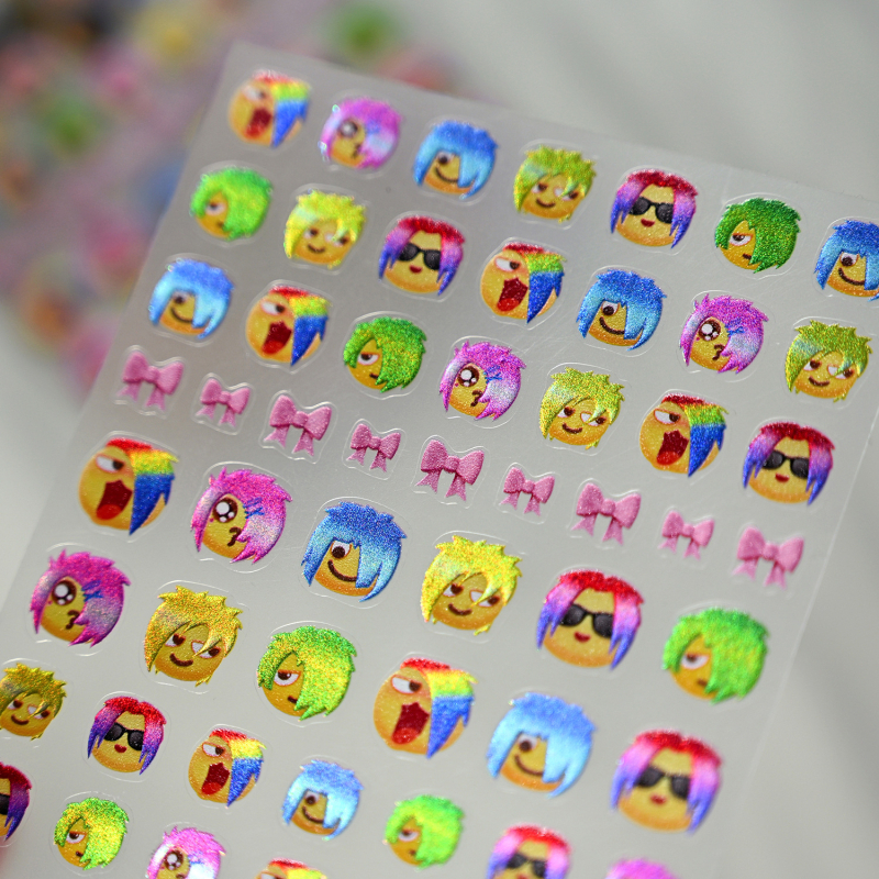 Moderne naljepnice za nokte s cartoon emoji, M1316, šareni gradient avatara dizajn