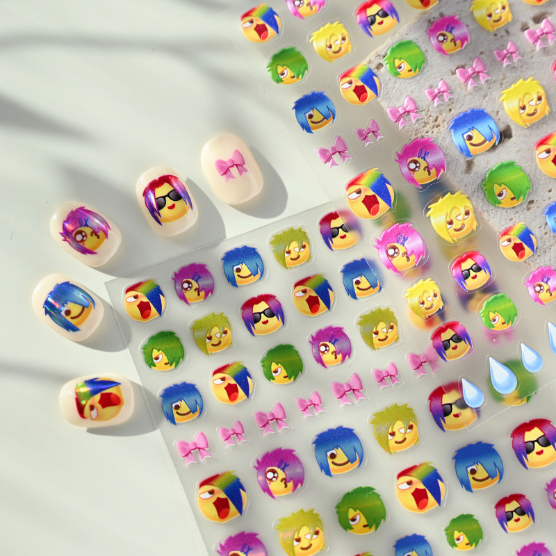 Moderne naljepnice za nokte s cartoon emoji, M1316, šareni gradient avatara dizajn