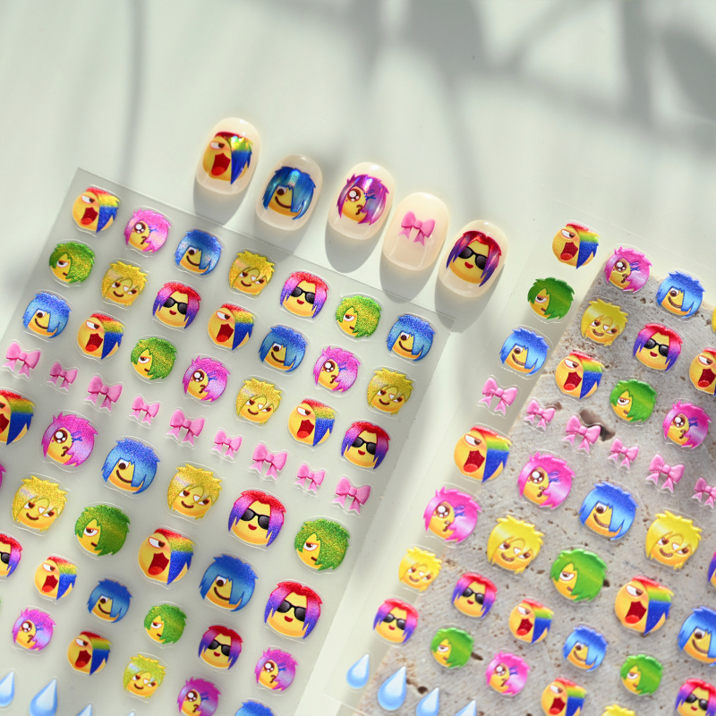 Moderne naljepnice za nokte s cartoon emoji, M1316, šareni gradient avatara dizajn