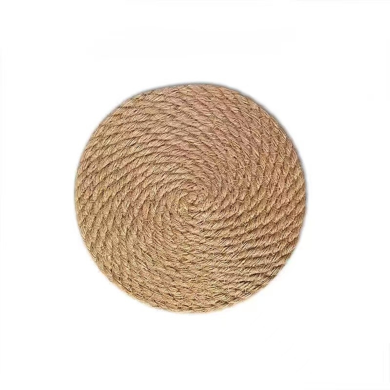 Set circular din in și pai țesut, izolant termic pentru masă, cu suporturi pentru pahare, farfurii și oale, ecologic