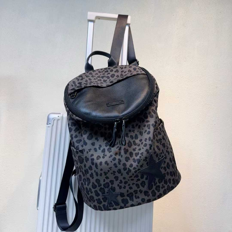 Ženski platneni ruksak s leopard printom, bucket stil, velika kapaciteta za putovanja