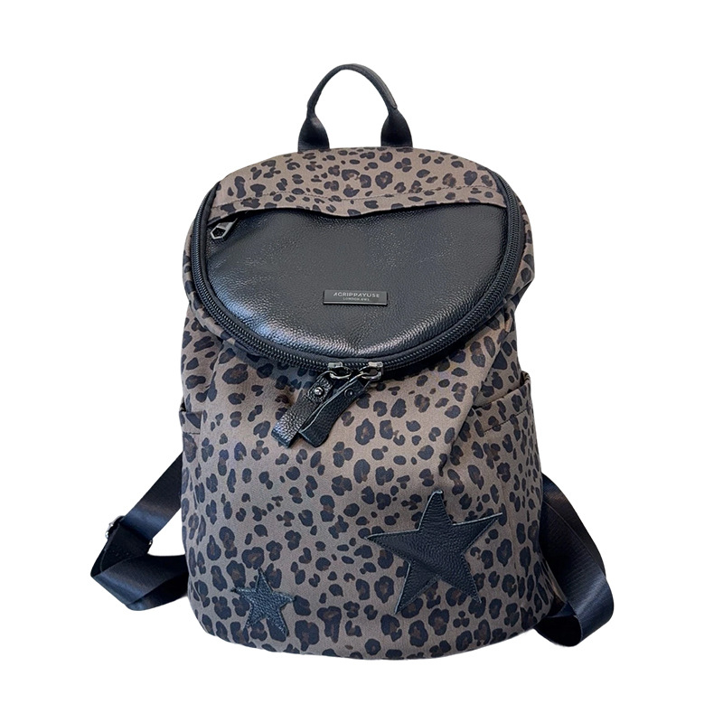 Ženski platneni ruksak s leopard printom, bucket stil, velika kapaciteta za putovanja