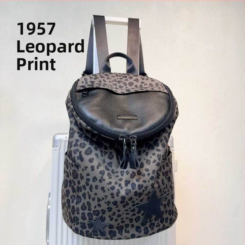 Ženski platneni ruksak s leopard printom, bucket stil, velika kapaciteta za putovanja