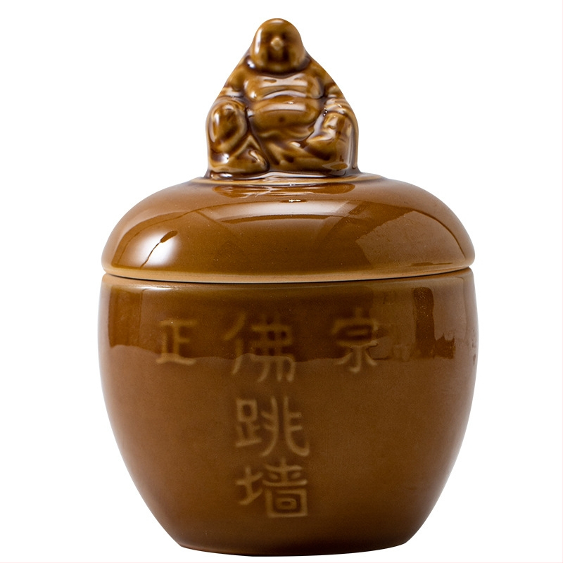 Oală ceramică Buddha Jumps Over the Wall, mică, cu capac, pentru uz comercial