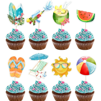 32 bucăți de decorațiuni pentru cupcake cu temă Hawaii, cu steaguri triunghiulare, pentru o petrecere de vară tropicală pe plajă lângă piscină