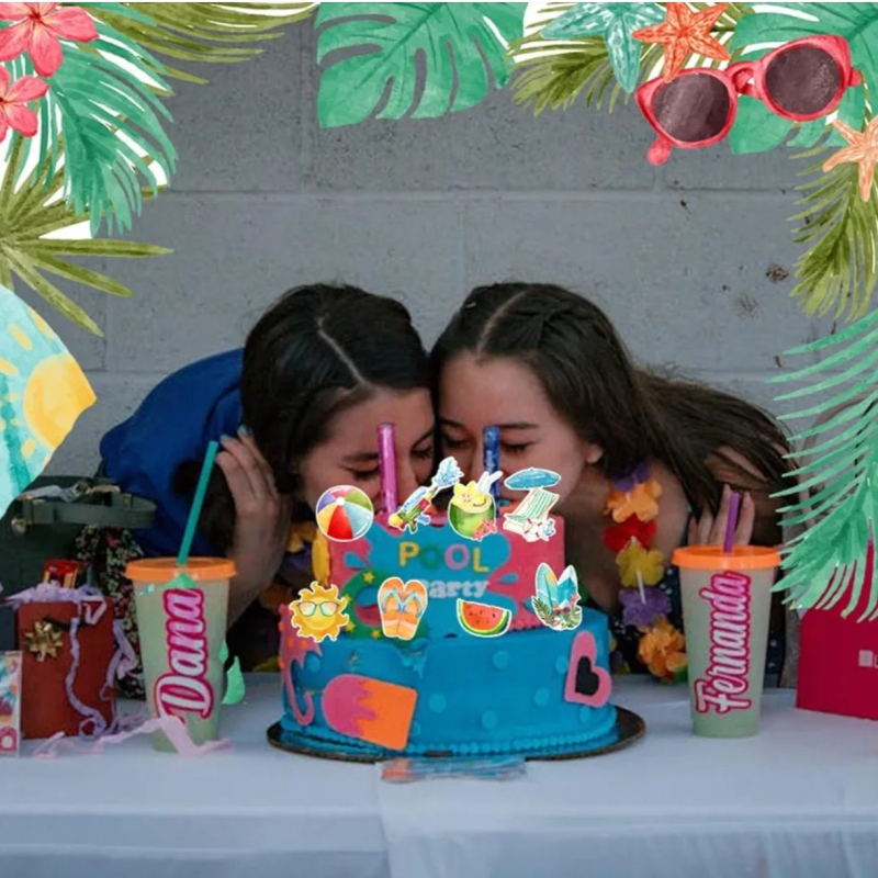 32 bucăți de decorațiuni pentru cupcake cu temă Hawaii, cu steaguri triunghiulare, pentru o petrecere de vară tropicală pe plajă lângă piscină