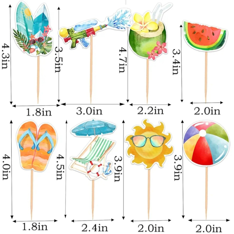 32 bucăți de decorațiuni pentru cupcake cu temă Hawaii, cu steaguri triunghiulare, pentru o petrecere de vară tropicală pe plajă lângă piscină