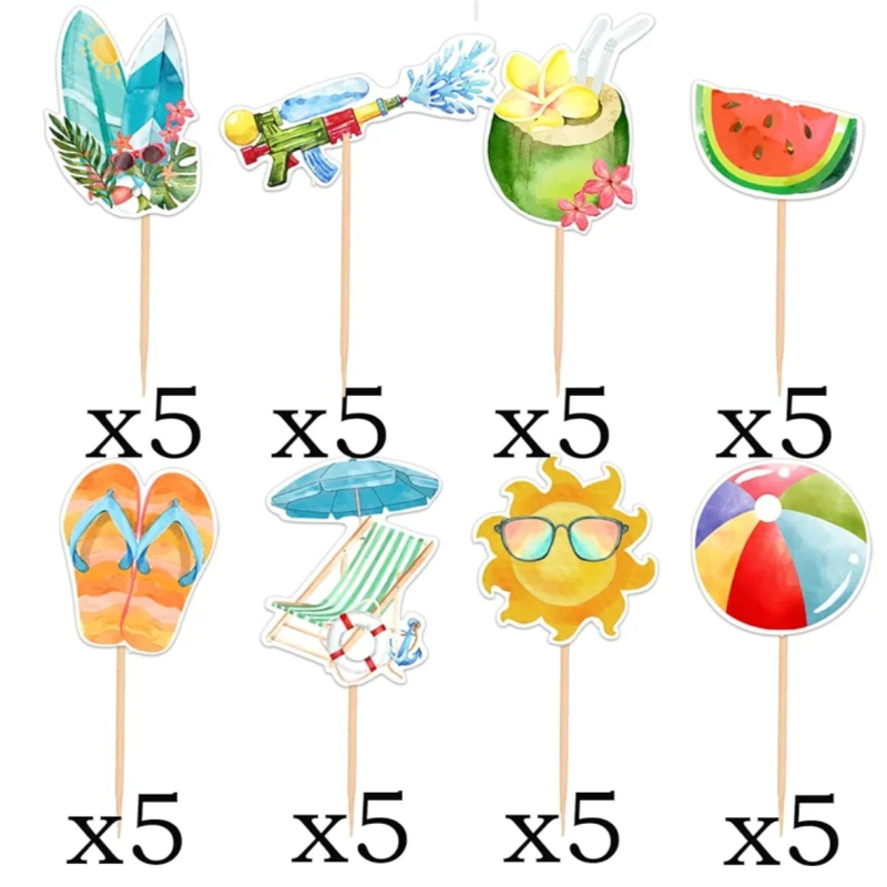 32 bucăți de decorațiuni pentru cupcake cu temă Hawaii, cu steaguri triunghiulare, pentru o petrecere de vară tropicală pe plajă lângă piscină