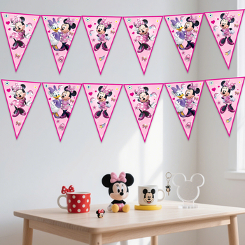 Banner Minnie triunghiuri, decor roz pentru prima zi de naștere a fetei